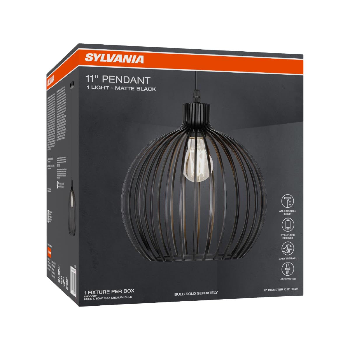 LEDVANCE Sylvania 11" Pendant Light Fixture, 1-Bulb, Adjustable Heigh with Accessories, Hardwire, Black Matte Finish - 1 Pack (63591) - Image 3