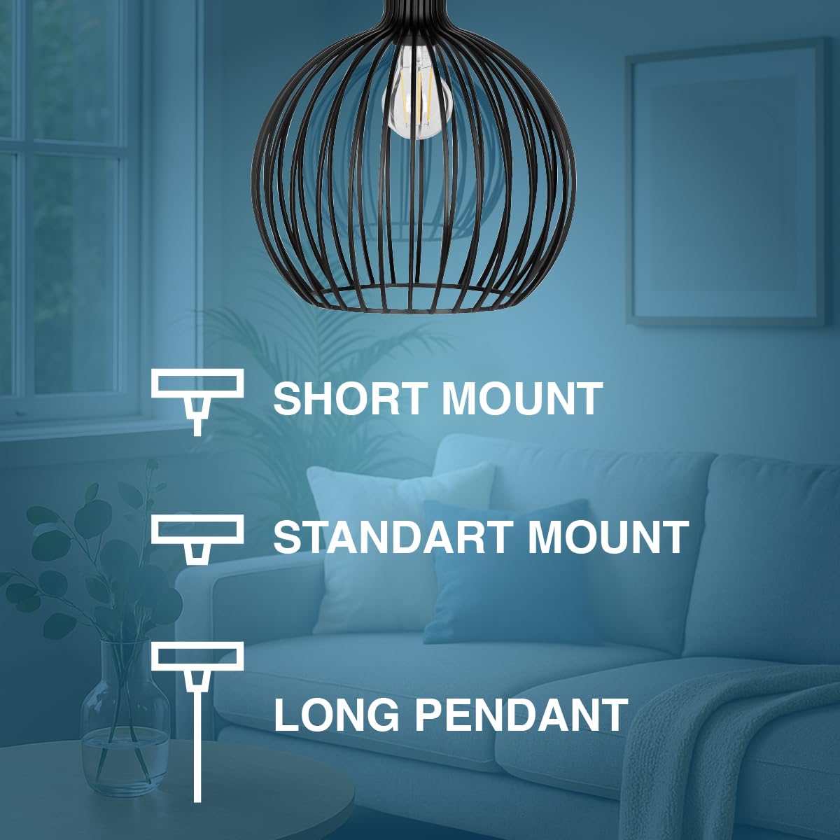 LEDVANCE Sylvania 11" Pendant Light Fixture, 1-Bulb, Adjustable Heigh with Accessories, Hardwire, Black Matte Finish - 1 Pack (63591) - Image 7