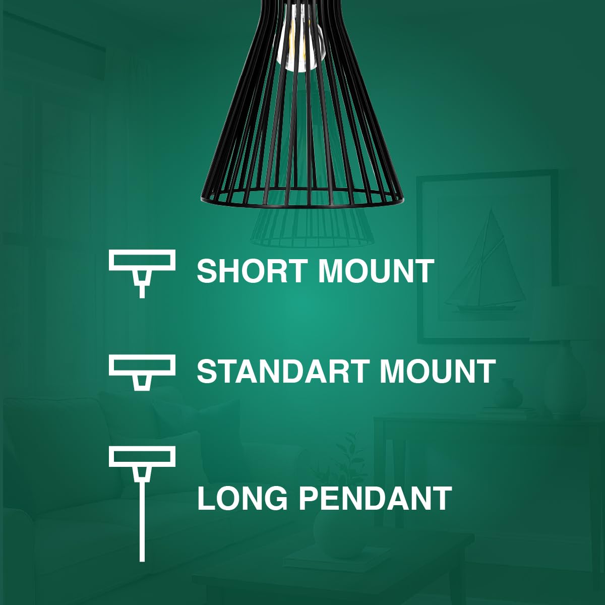 LEDVANCE Sylvania 9" Pendant Light Fixture, 1-Bulb, Adjustable Heigh with Accessories, Hardwire, Black Matte Finish - 1 Pack (63592) - Image 7