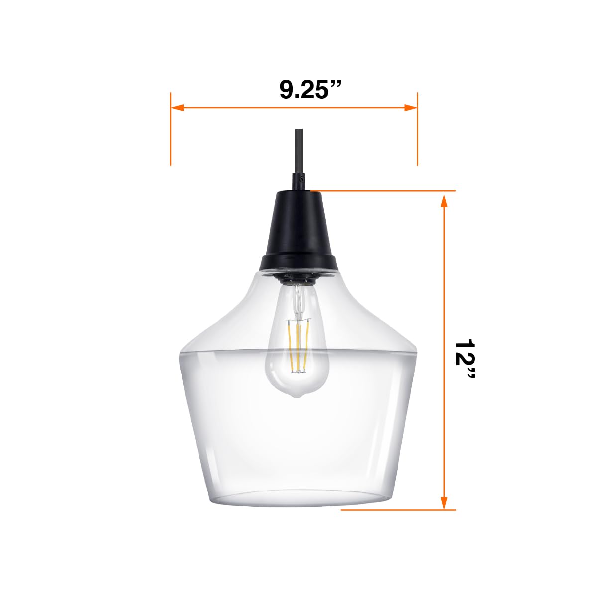 LEDVANCE Sylvania 9" Pendant Light Fixture with Clear Glass Shade, Adjustable Height, Hardwire/Accessories Included, Metal/Black Matte - 1 Pack (64095) - Image 4