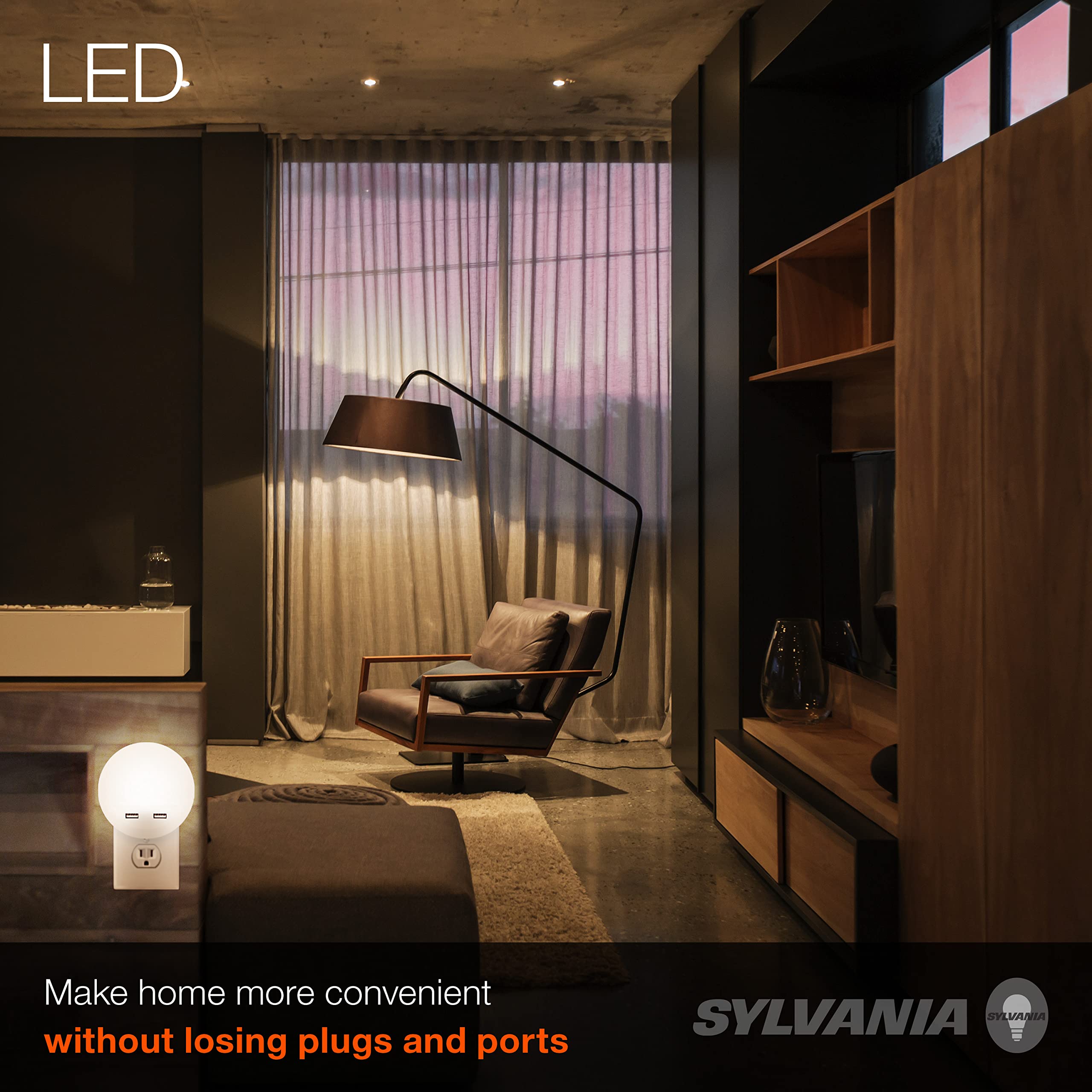 LEDVANCE Sylvania LED Night Light with Dual USB Ports, 22 Year, Dusk to Dawn, Frosted Finish, 3000K, Warm White - (Pack of 1)(65005) - Image 6