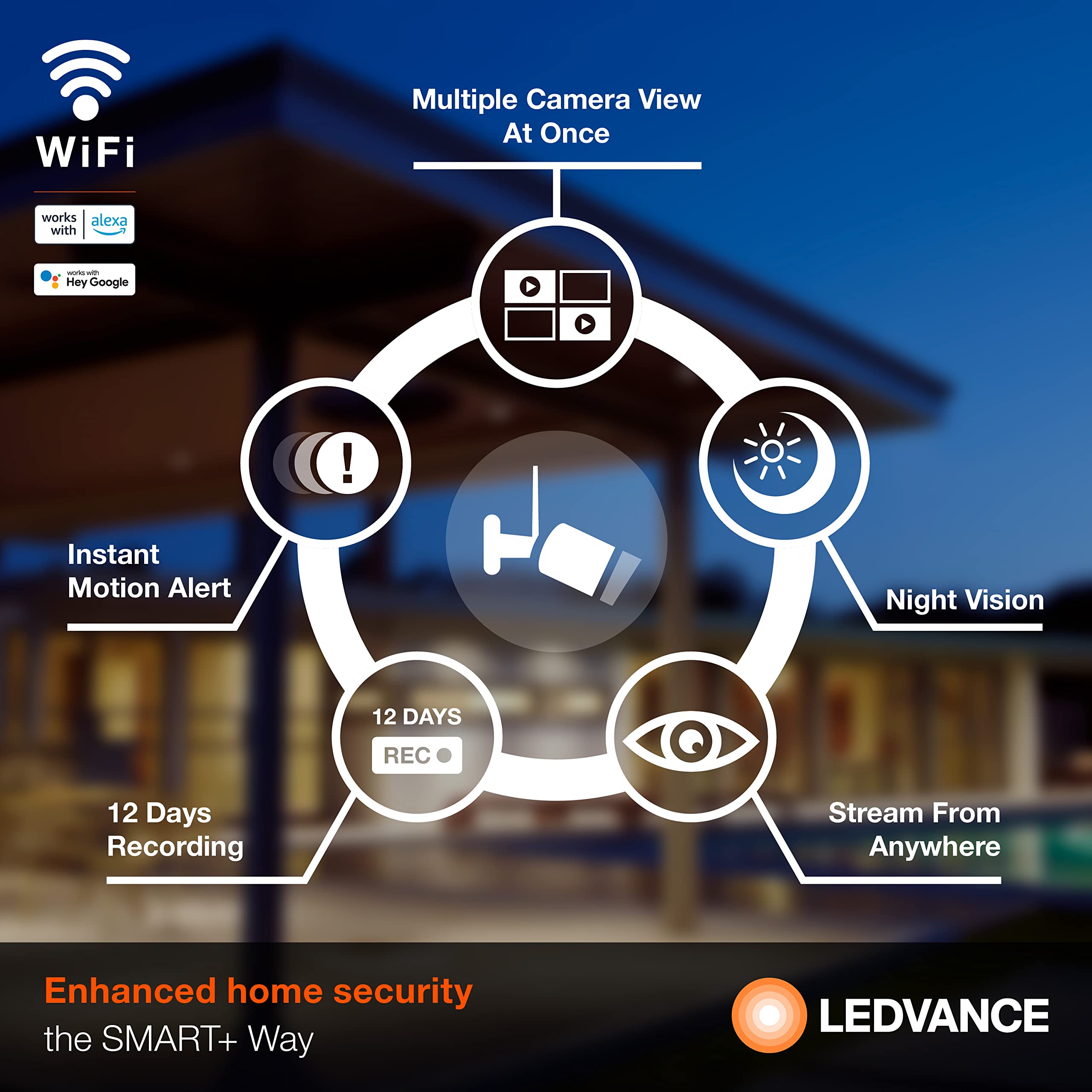 LEDVANCE WiFi Smart Outdoor Camera, HD Video, Motion and Sound Detection, Compatible with Alexa and Google, Weatherproof, White - 1 Pack (75830) - Image 3