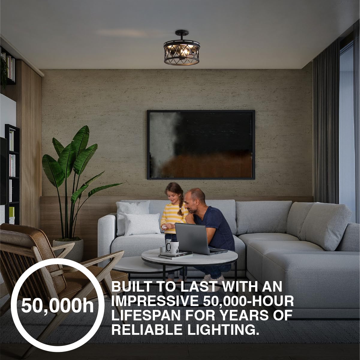 Sylvania 13" Flush/Semi-Flush Fixture with 90 Lm Integrated Nightlight, 3-Bulb Light, Hardwire, Indoor, Black Matte Finish - 1 Pack (63584) - Image 5