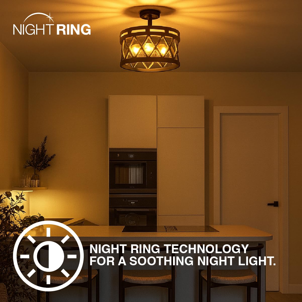 Sylvania 13" Flush/Semi-Flush Fixture with 90 Lm Integrated Nightlight, 3-Bulb Light, Hardwire, Indoor, Black Matte Finish - 1 Pack (63584) - Image 6