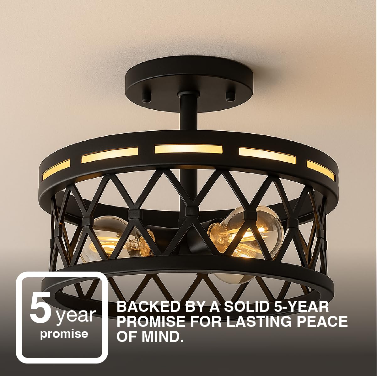 Sylvania 13" Flush/Semi-Flush Fixture with 90 Lm Integrated Nightlight, 3-Bulb Light, Hardwire, Indoor, Black Matte Finish - 1 Pack (63584) - Image 7