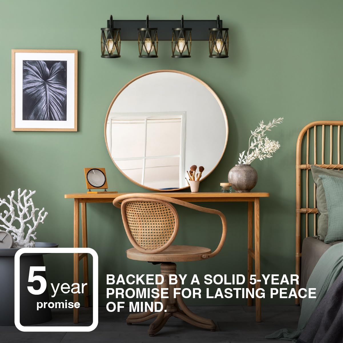 Sylvania 28" Vanity Light with 90 Lm Integrated Nightlight, 4-Bulb Fixture, Indoor/Bathroom/Hallway, Hardwired, Black Matte Finish - 1 Pack (63583) - Image 6