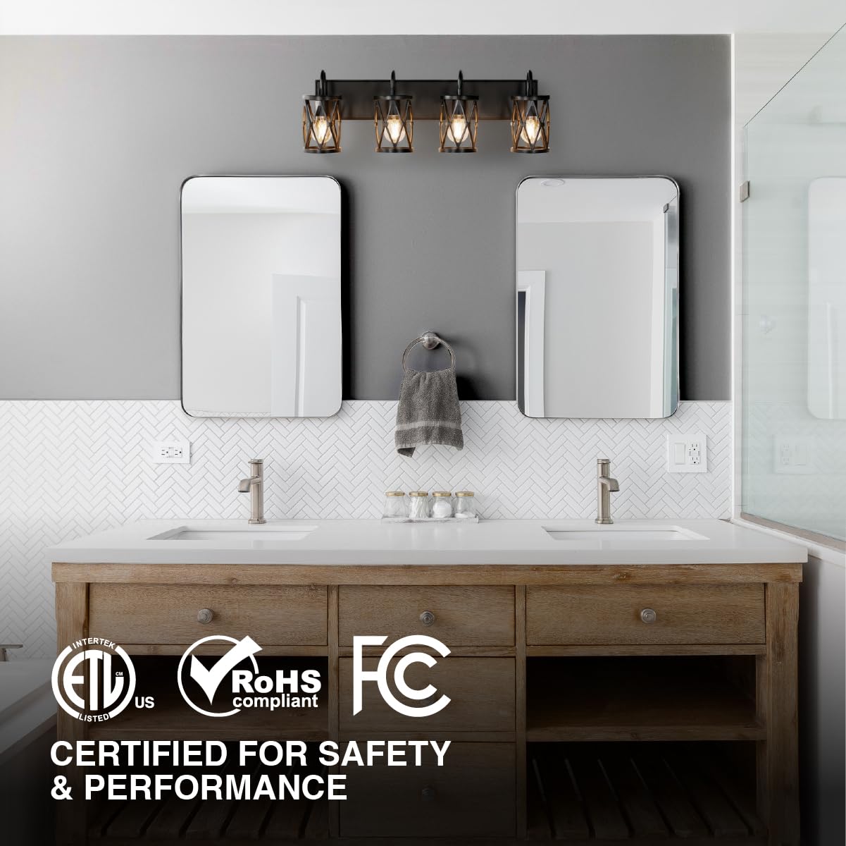 Sylvania 28" Vanity Light with 90 Lm Integrated Nightlight, 4-Bulb Fixture, Indoor/Bathroom/Hallway, Hardwired, Black Matte Finish - 1 Pack (63583) - Image 7