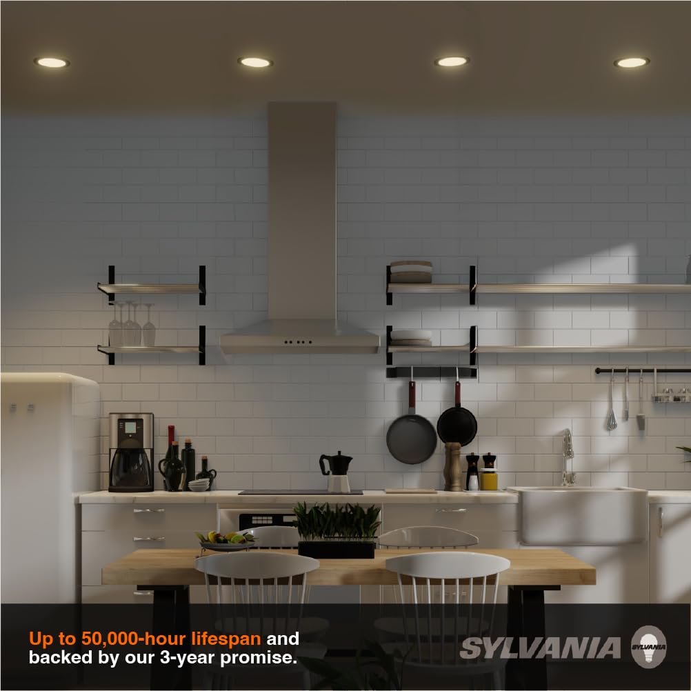 Sylvania 4" Slim Microdisk Downlight, 10W, 5 CCT Select (2700K - 5000K) Recessed Lighting, 700 LMS, 90 CRI, Dimmable, Wet-Rated, White - 6 Pack (61189) - Image 7