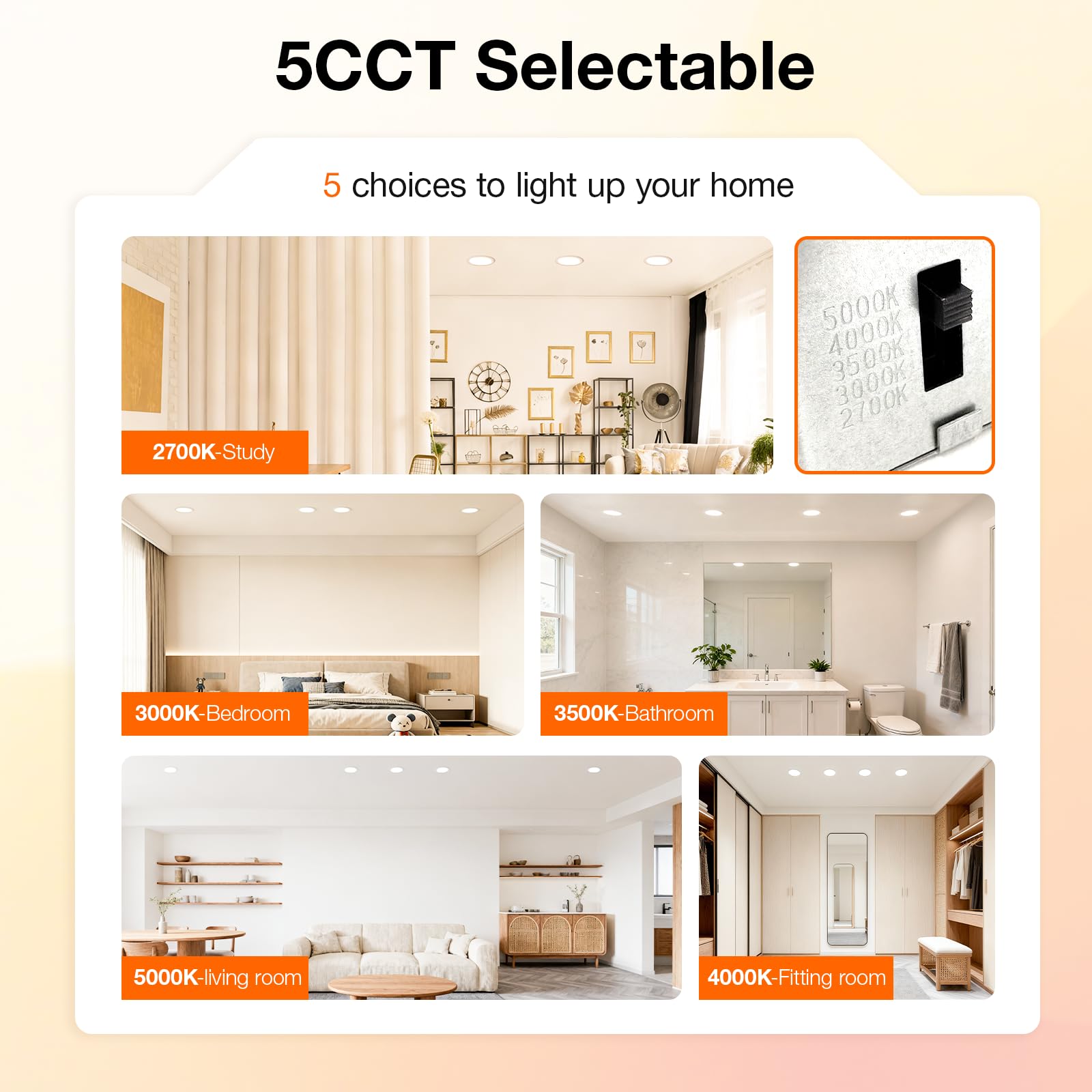 Sylvania 6" Slim Microdisk Downlight, 12W, 5 CCT Select (2700K - 5000K), 1000 LMS, 90 CRI, Dimmable, Wet-Rated, White - 12 Pack (67378) - Image 3