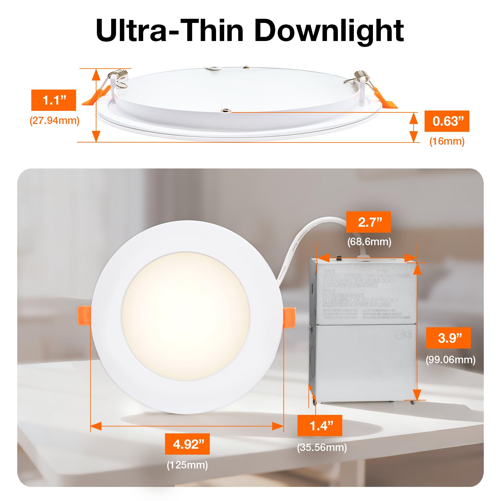 Sylvania 4" Slim Microdisk Downlight, 10W, 5 CCT Select (2700K - 5000K), 700 LMS, 90 CRI, Dimmable, Wet-Rated, White - 12 Pack (67377) - Image 5
