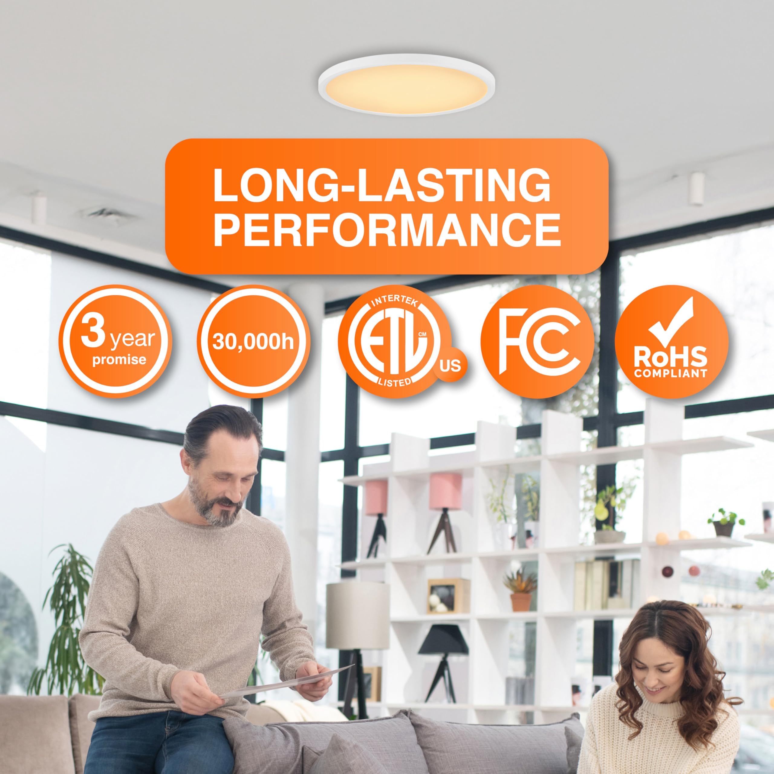 Sylvania 7" Dual Selectable Slim Ceiling Light Fixture, 8W/10W/12W, 800/950/1150 LMS, 5 Color Selectable (2700/3000 / 3500/4000 / 5000K), Dimmable, White Finish - 1 Pack (67279) - Image 5