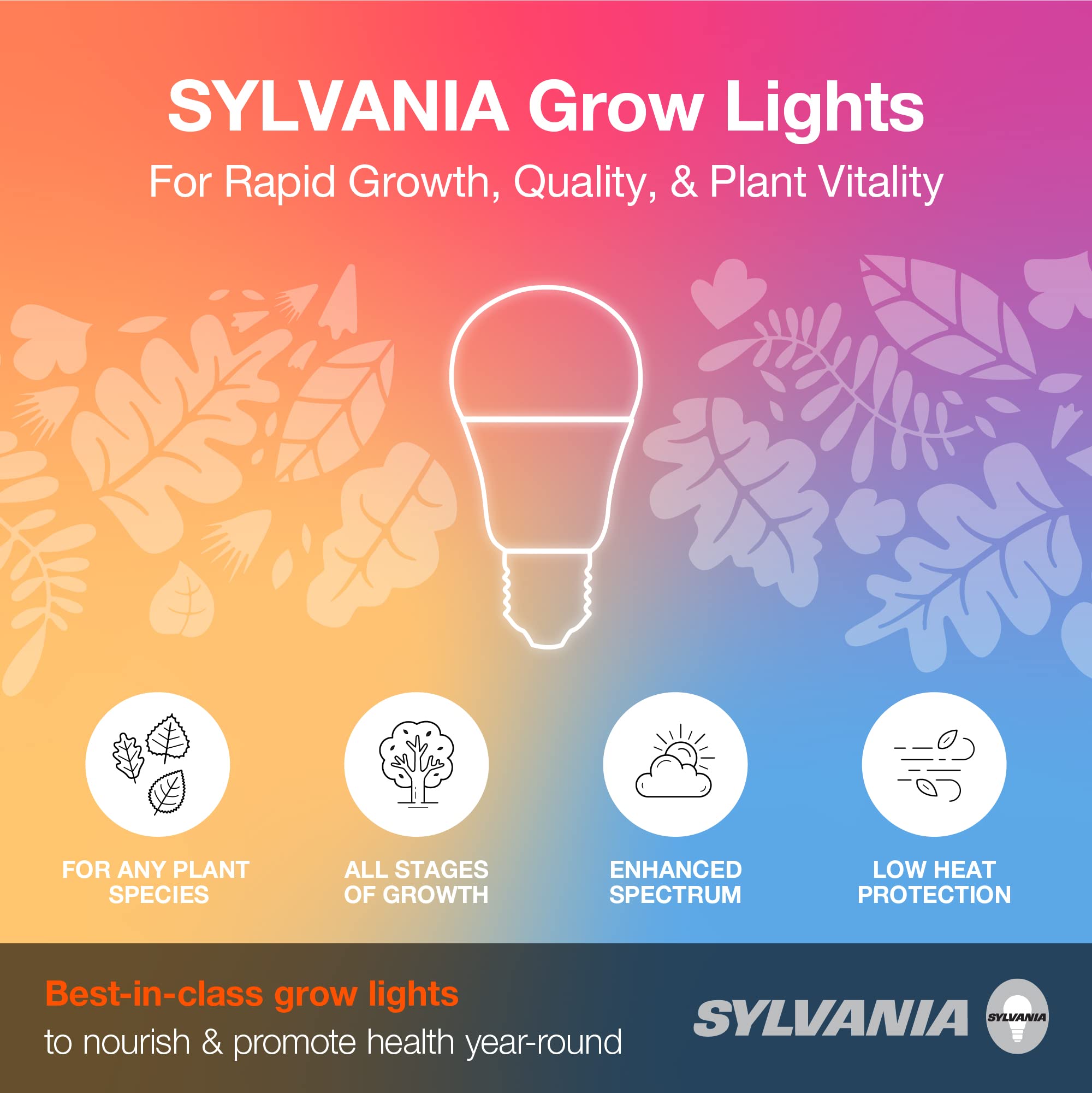 Sylvania Full Cycle 15W LED Grow Light Bulb, A19, 25 Micromoles/s, 80 CRI, Non-Dimmable, Frosted - 1 Pack (40023) - Image 3