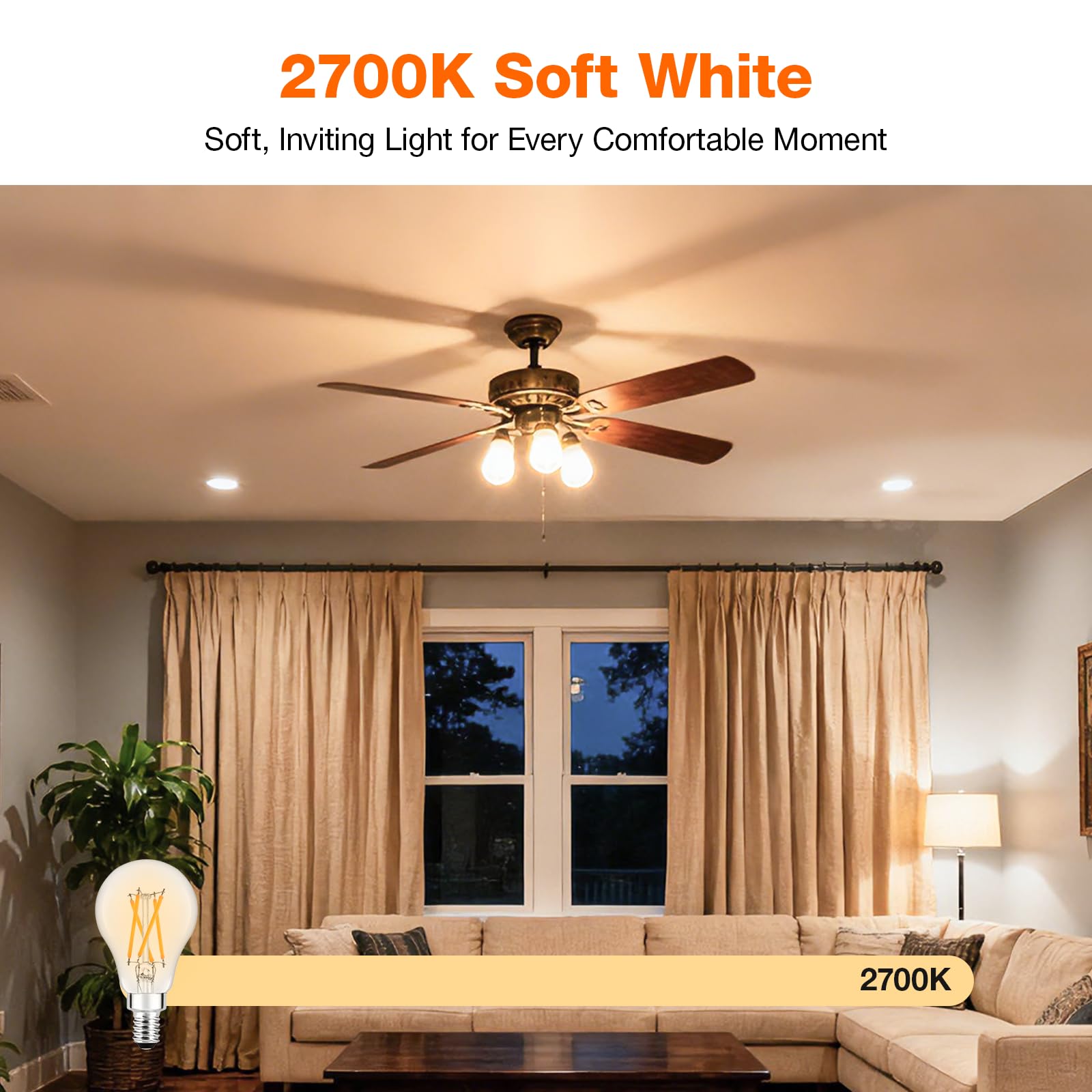 Sylvania LED TruWave Natural Series Ceiling Fan / Fixture Light Bulb, 40W A15 Soft White Candelabra Base, Dimmable, Clear - 2 Pack - Image 4