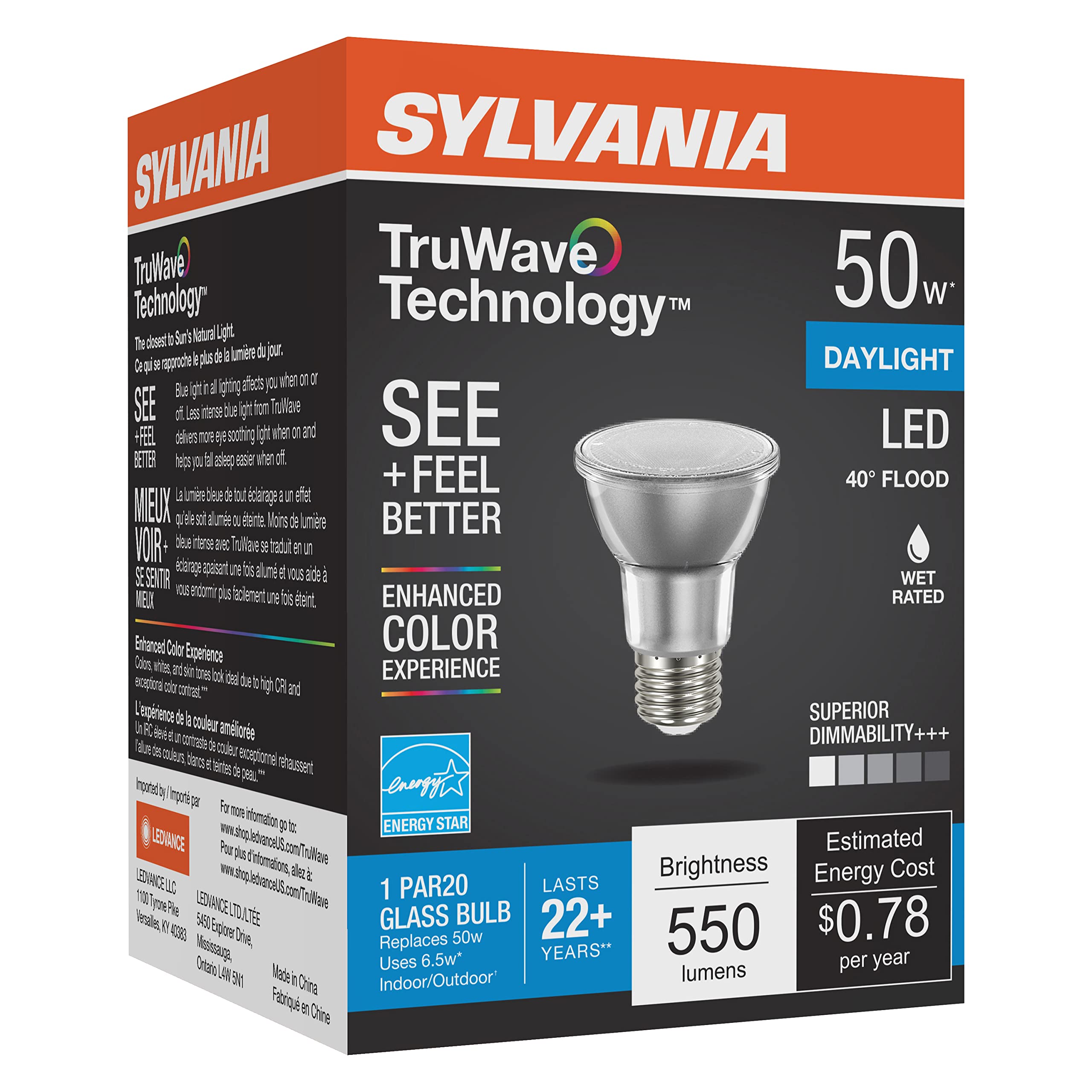 Sylvania LED TruWave Natural Series PAR20 Light Bulb, 50W Equivalent, Efficient 6W, Medium Base, Dimmable, 5000K, Daylight - 1 Pack (40921) - Image 3
