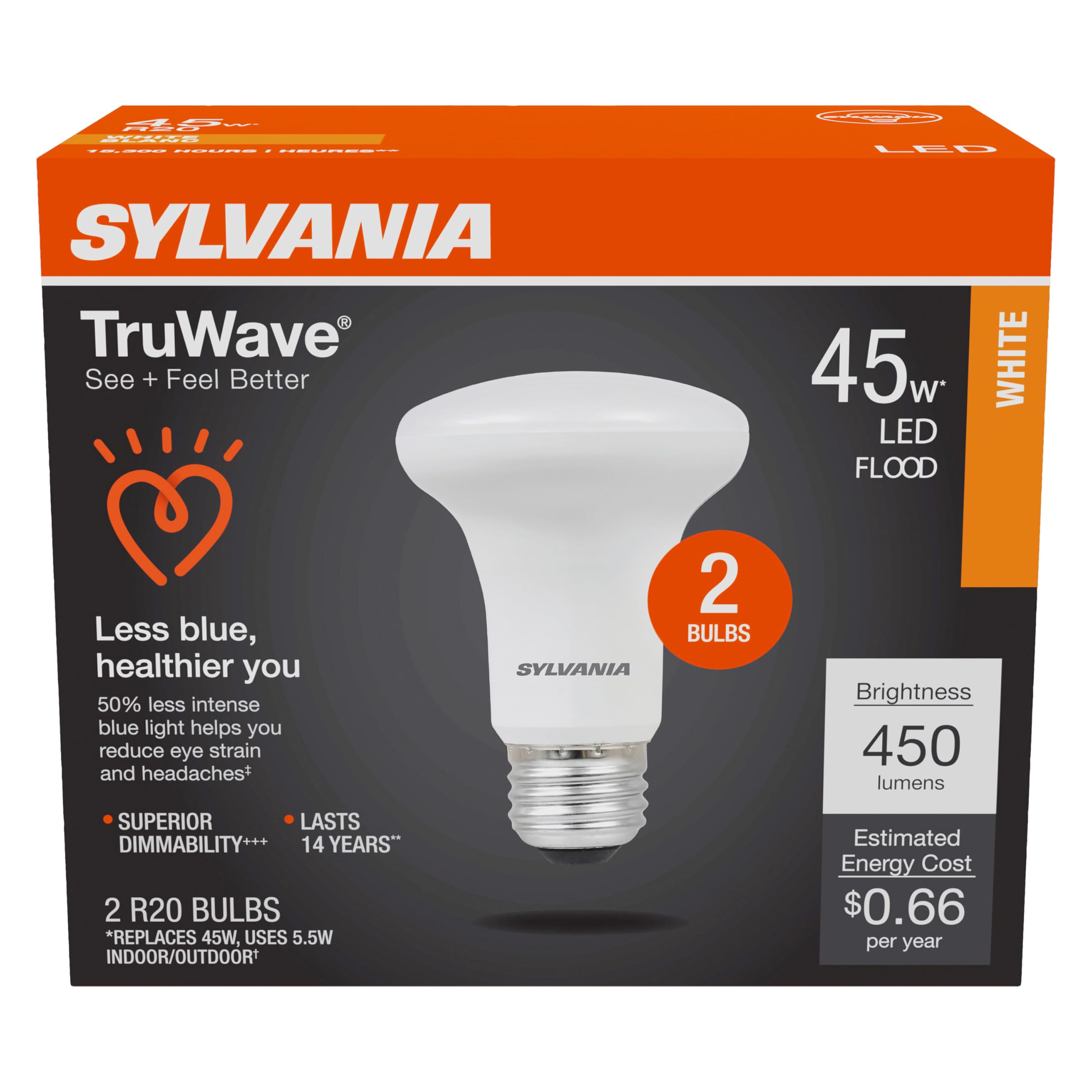 Sylvania LED TruWave Natural Series R20 Light Bulb, 50W Equivalent Efficient 5W, Dimmable, Frosted, 3000K, Neutral White - 2 Pack (40789) - Image 3