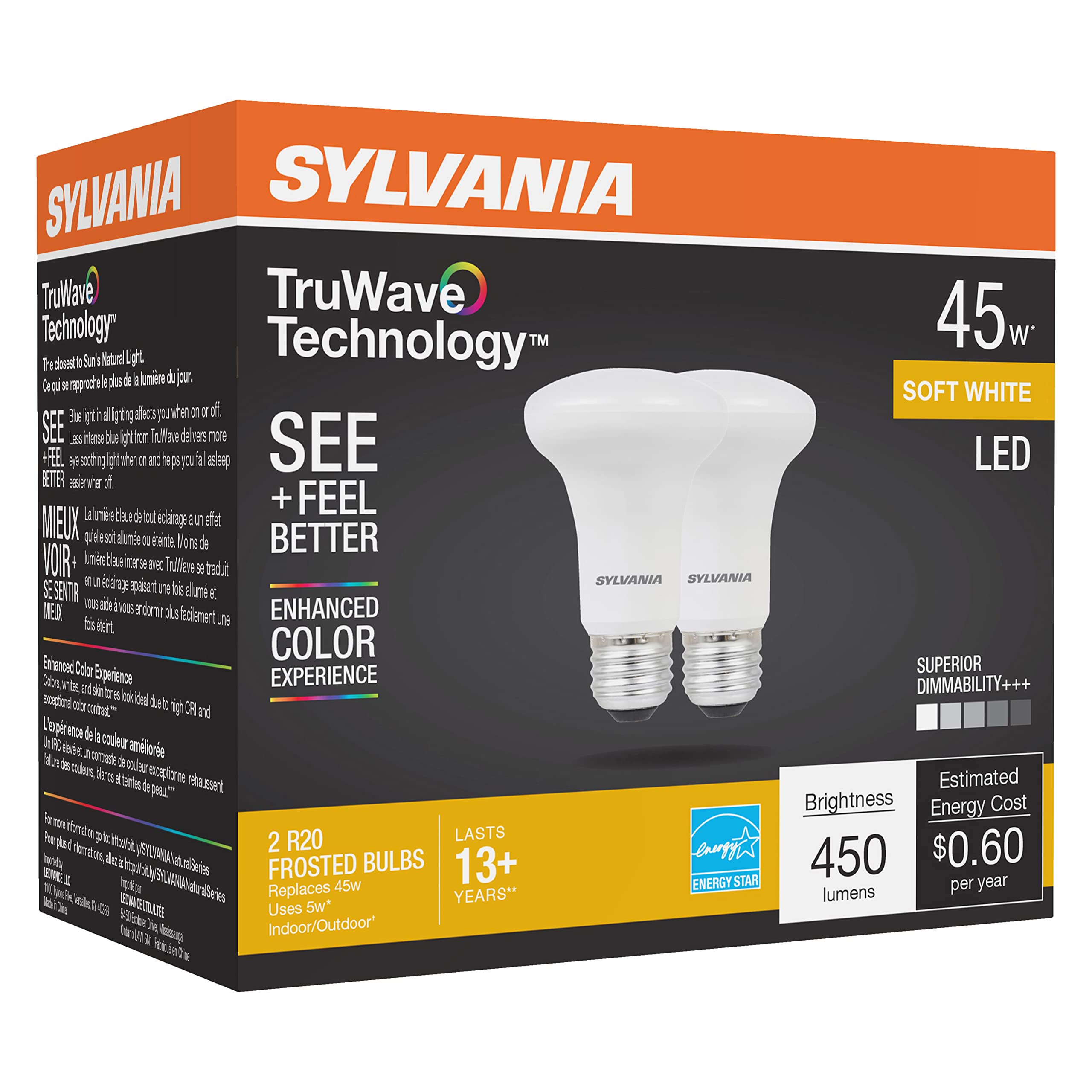 Sylvania LED TruWave Natural Series R20 Light Bulb, 50W Equivalent Efficient 5W, Dimmable, Frosted, 2700K, Soft White - 2 Pack (40788) - Image 3
