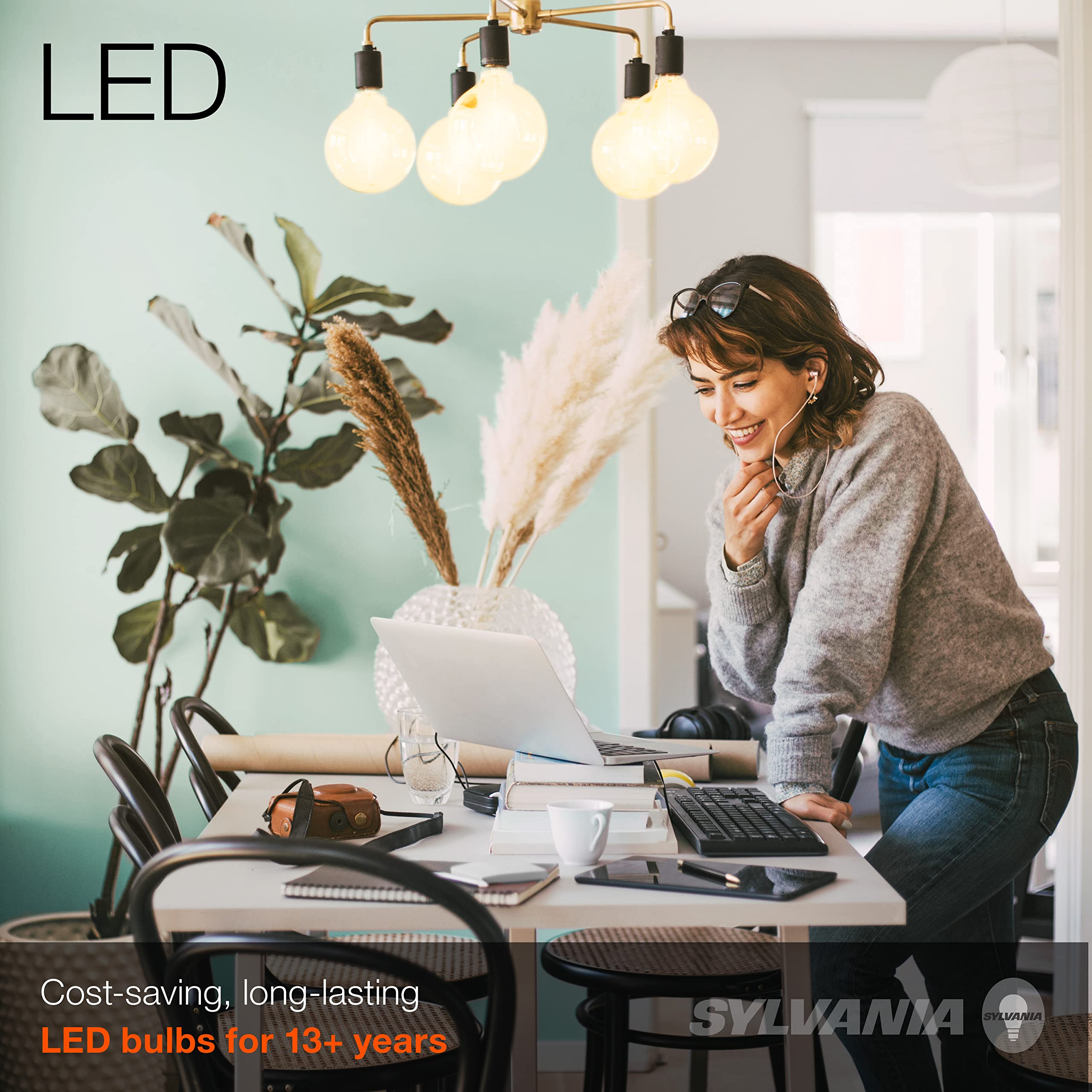 Sylvania LED Vintage Filament G40 Globe Light Bulb, 60W = 6.5W, 650 Lumens, Dimmable, Amber Glow - 2 Pack (40192) - Image 3