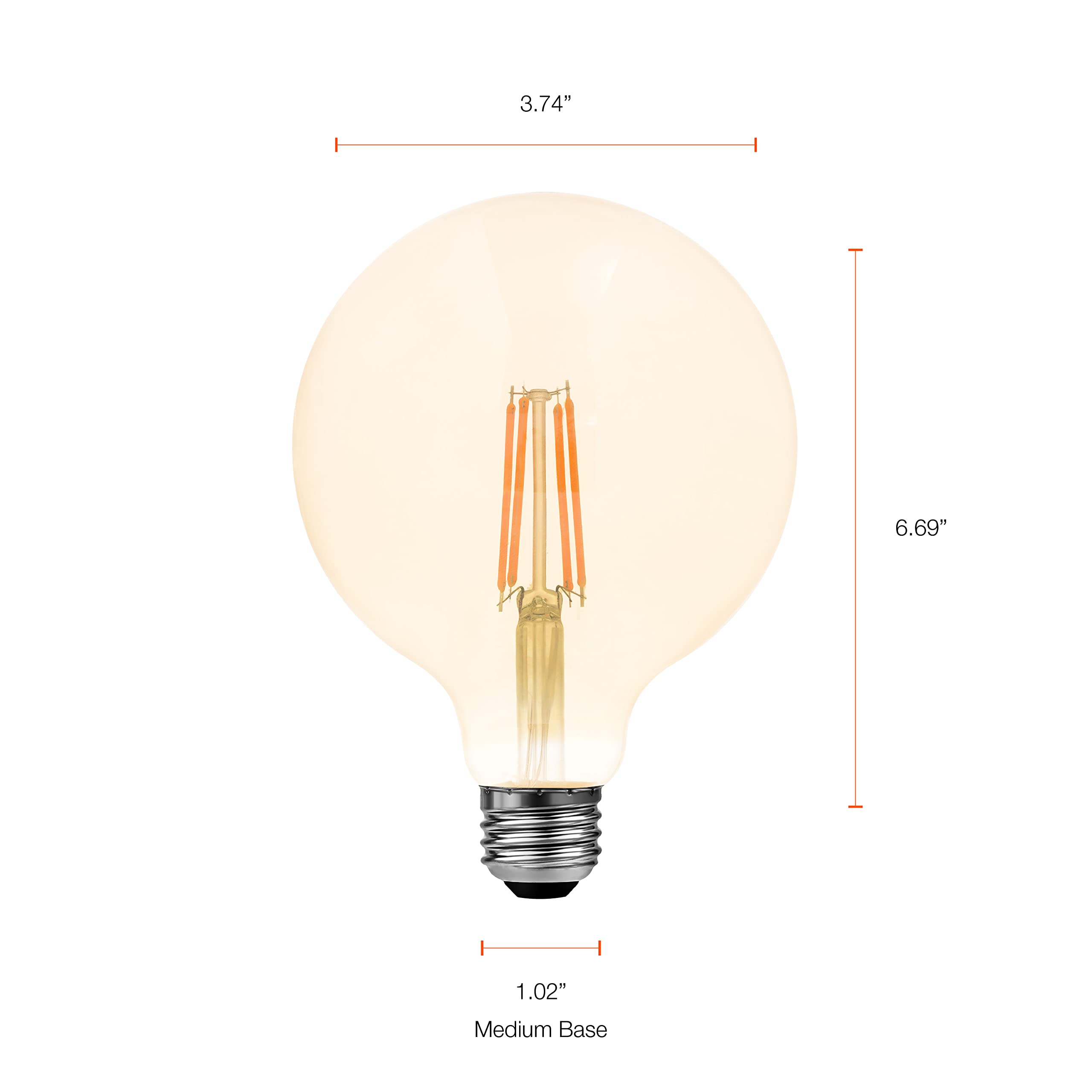 Sylvania LED Vintage Filament G40 Globe Light Bulb, 60W = 6.5W, 650 Lumens, Dimmable, Amber Glow - 2 Pack (40192) - Image 5