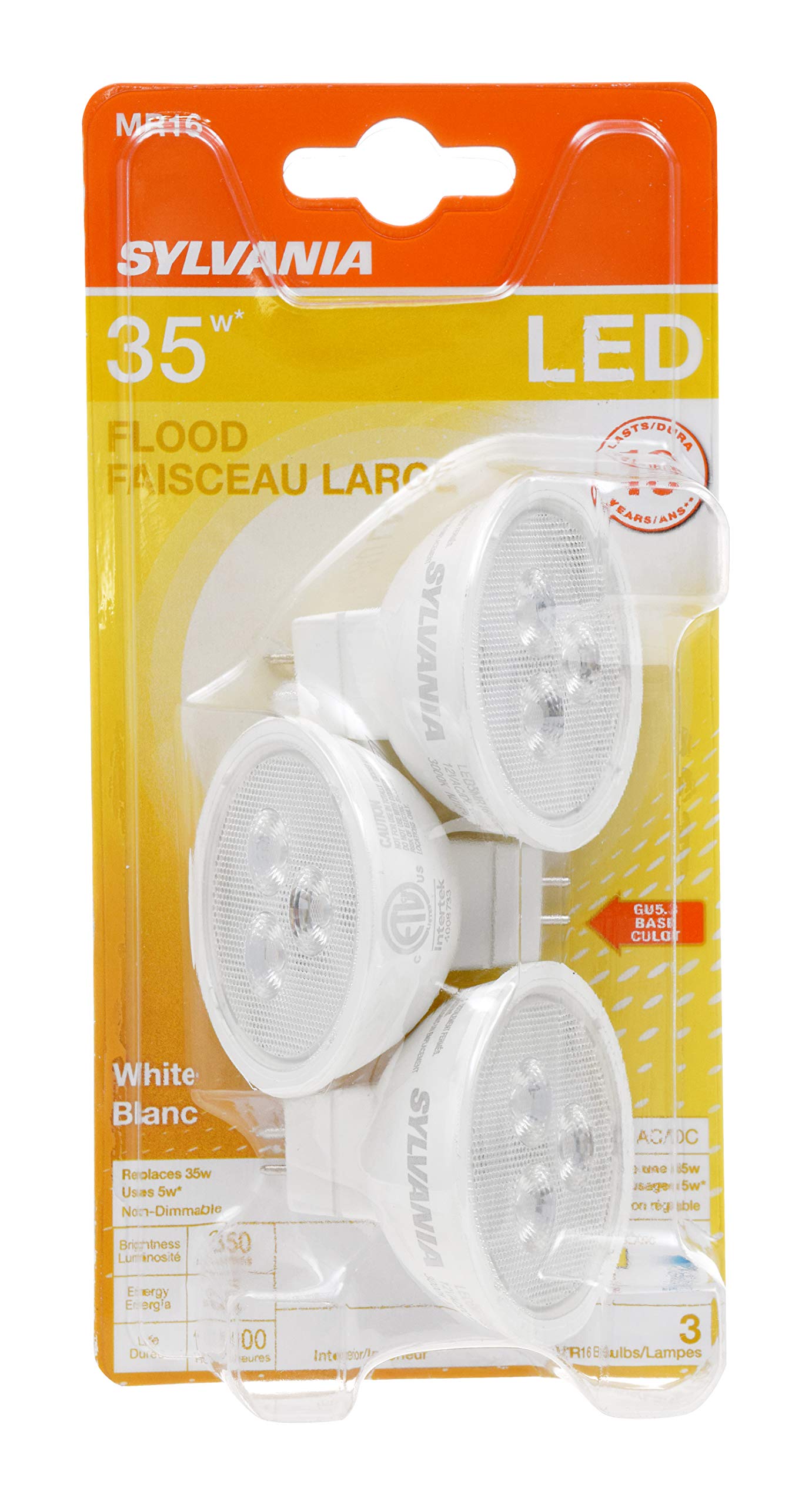 Sylvania MR16 LED Flood and Spot Light Bulb, 5W, 35W Equivalent, Non-Dimmable, 350 Lumens, 3000K, White - 3 Pack (79129) - Image 3