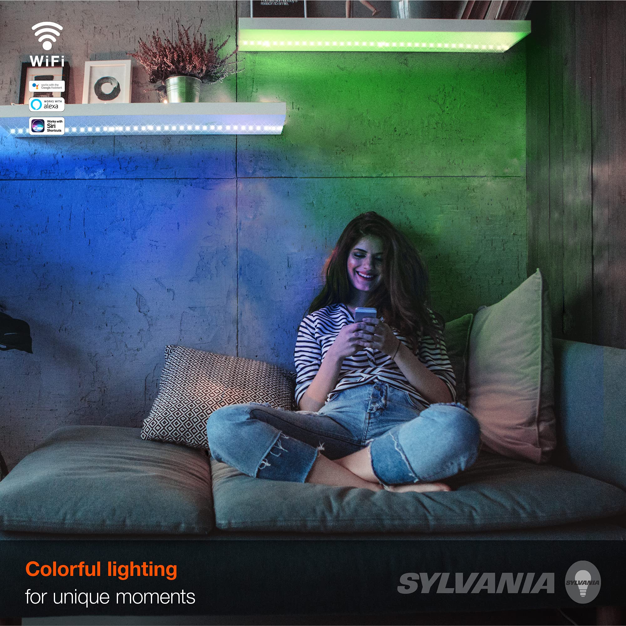 SYLVANIA Smart LED WiFi Full Color Light Strip, 6.5 ft, Dimmable, Compatible with Alexa and Google Home Only - 1 Pack (75704) - Image 7