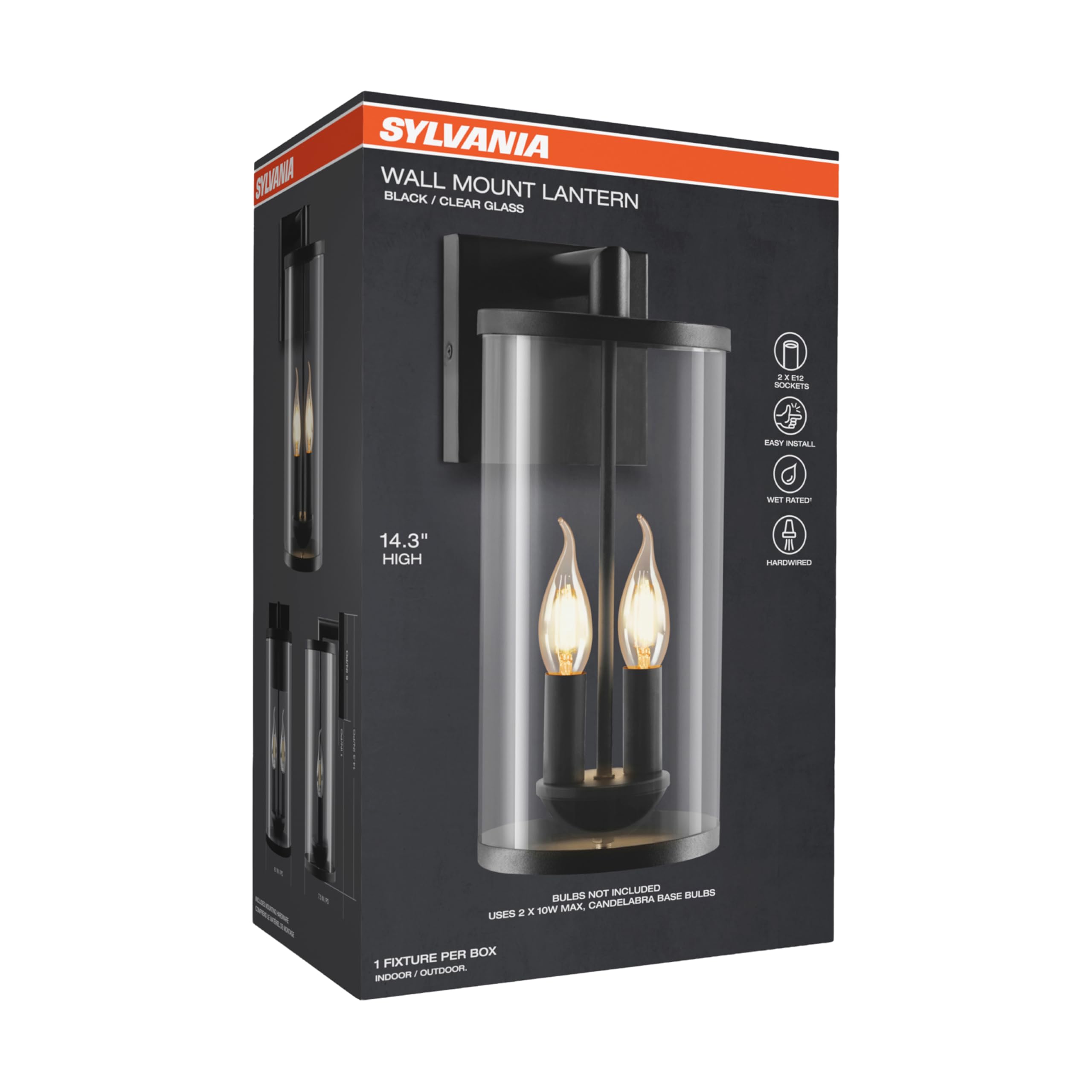 Sylvania Wall Mount Lantern 2-Bulb Light Fixture, Indoor/Outdoor, Black Steel and Clear Glass Sconce for Patios/Entryways/Walkways/Garages, Wet Rated, Bulbs Sold Separately - 1 Pack (67262) - Image 10