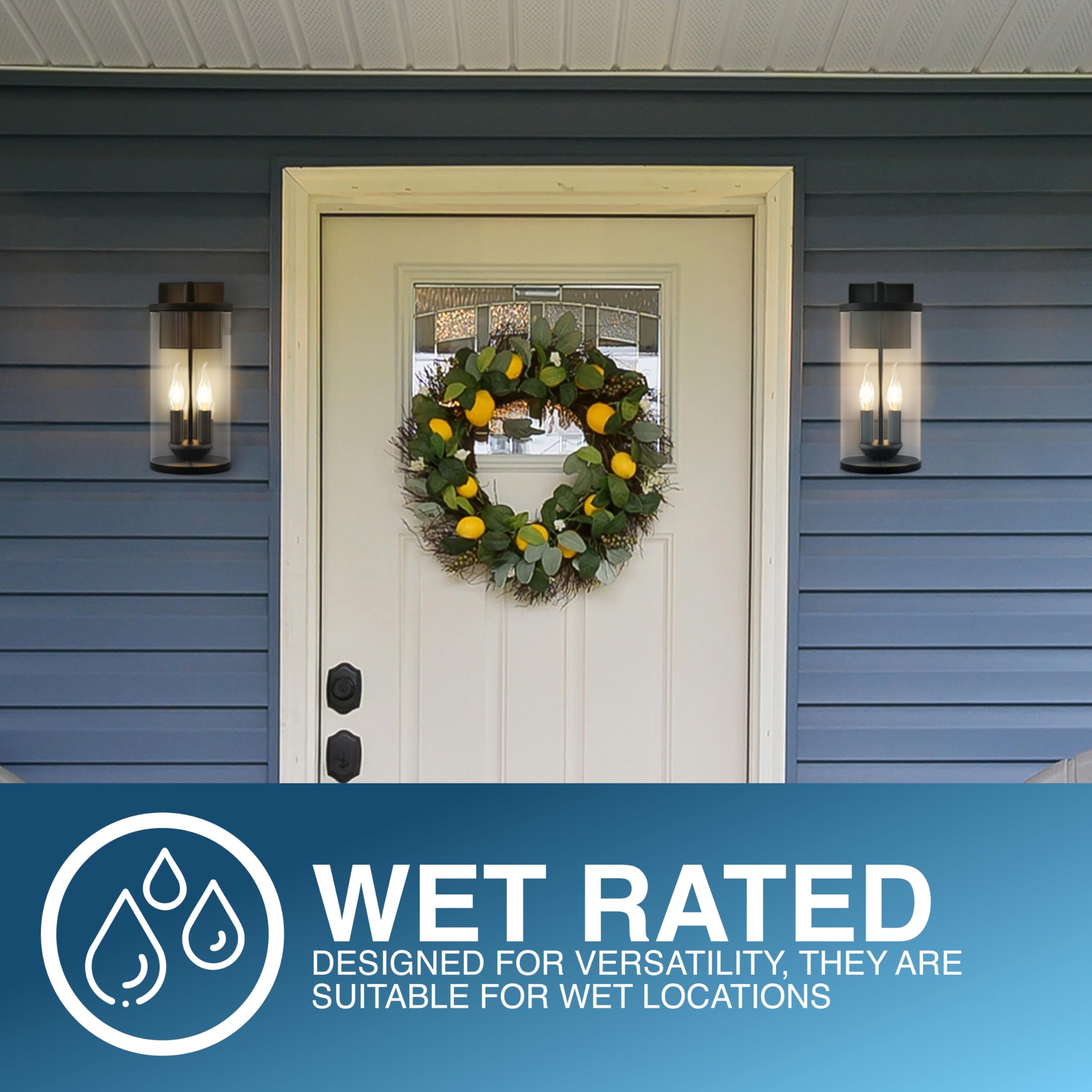 Sylvania Wall Mount Lantern 2-Bulb Light Fixture, Indoor/Outdoor, Black Steel and Clear Glass Sconce for Patios/Entryways/Walkways/Garages, Wet Rated, Bulbs Sold Separately - 1 Pack (67262) - Image 5