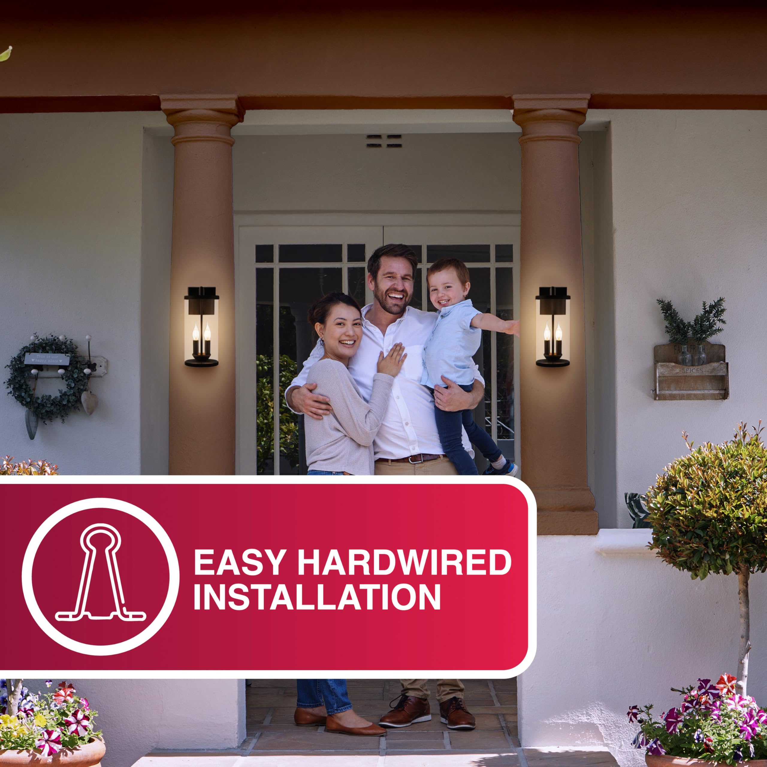 Sylvania Wall Mount Lantern 2-Bulb Light Fixture, Indoor/Outdoor, Black Steel and Clear Glass Sconce for Patios/Entryways/Walkways/Garages, Wet Rated, Bulbs Sold Separately - 1 Pack (67262) - Image 6