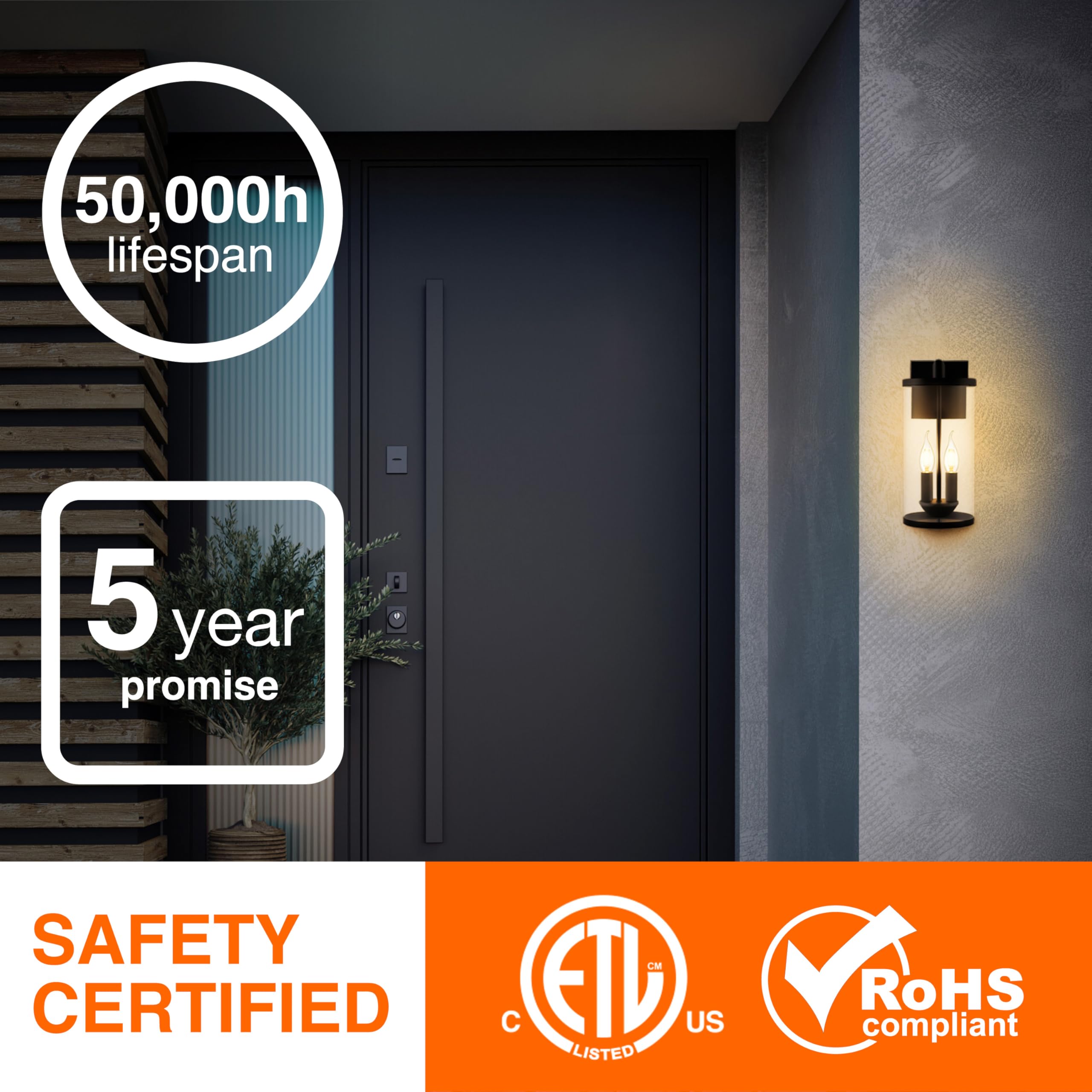 Sylvania Wall Mount Lantern 2-Bulb Light Fixture, Indoor/Outdoor, Black Steel and Clear Glass Sconce for Patios/Entryways/Walkways/Garages, Wet Rated, Bulbs Sold Separately - 1 Pack (67262) - Image 7