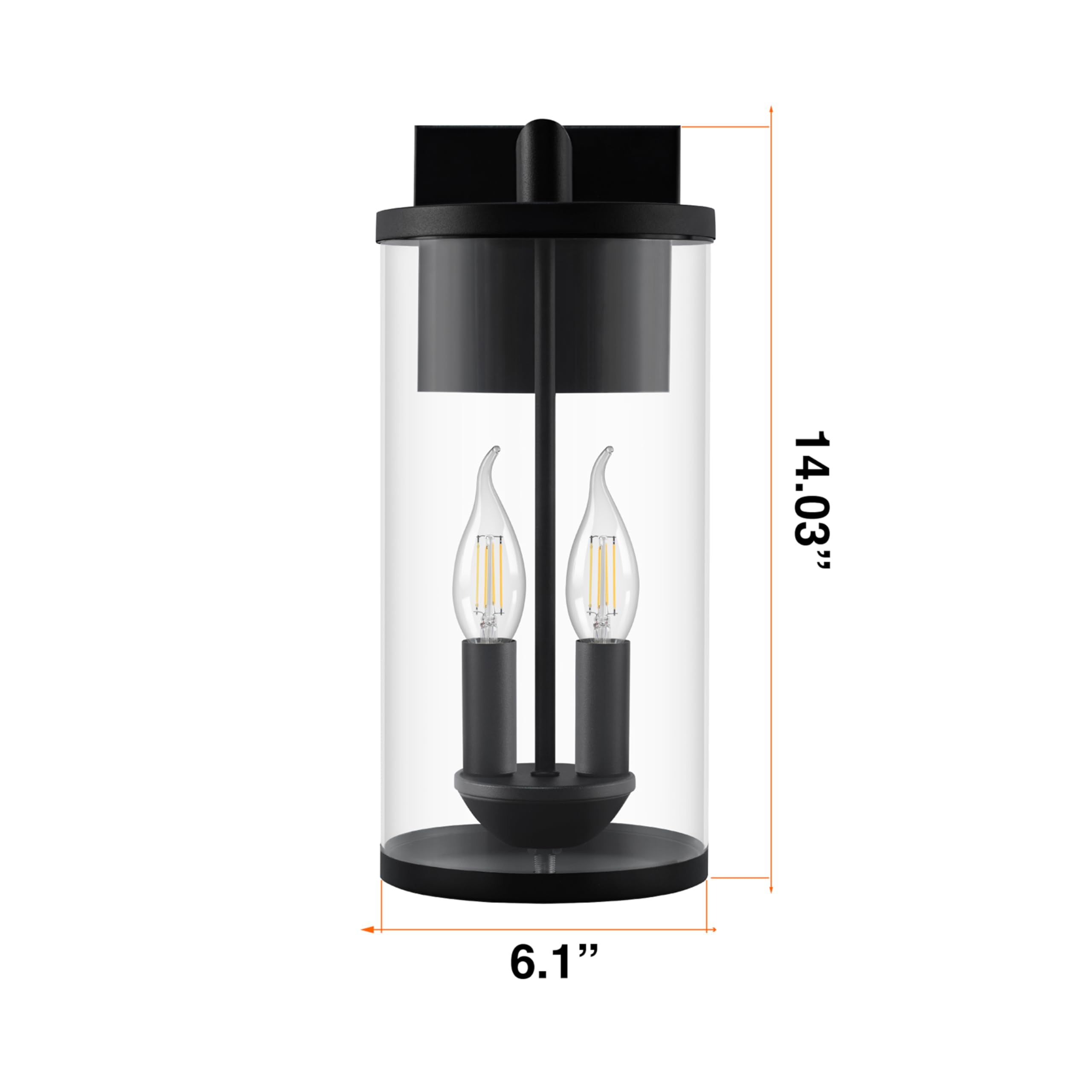 Sylvania Wall Mount Lantern 2-Bulb Light Fixture, Indoor/Outdoor, Black Steel and Clear Glass Sconce for Patios/Entryways/Walkways/Garages, Wet Rated, Bulbs Sold Separately - 1 Pack (67262) - Image 9