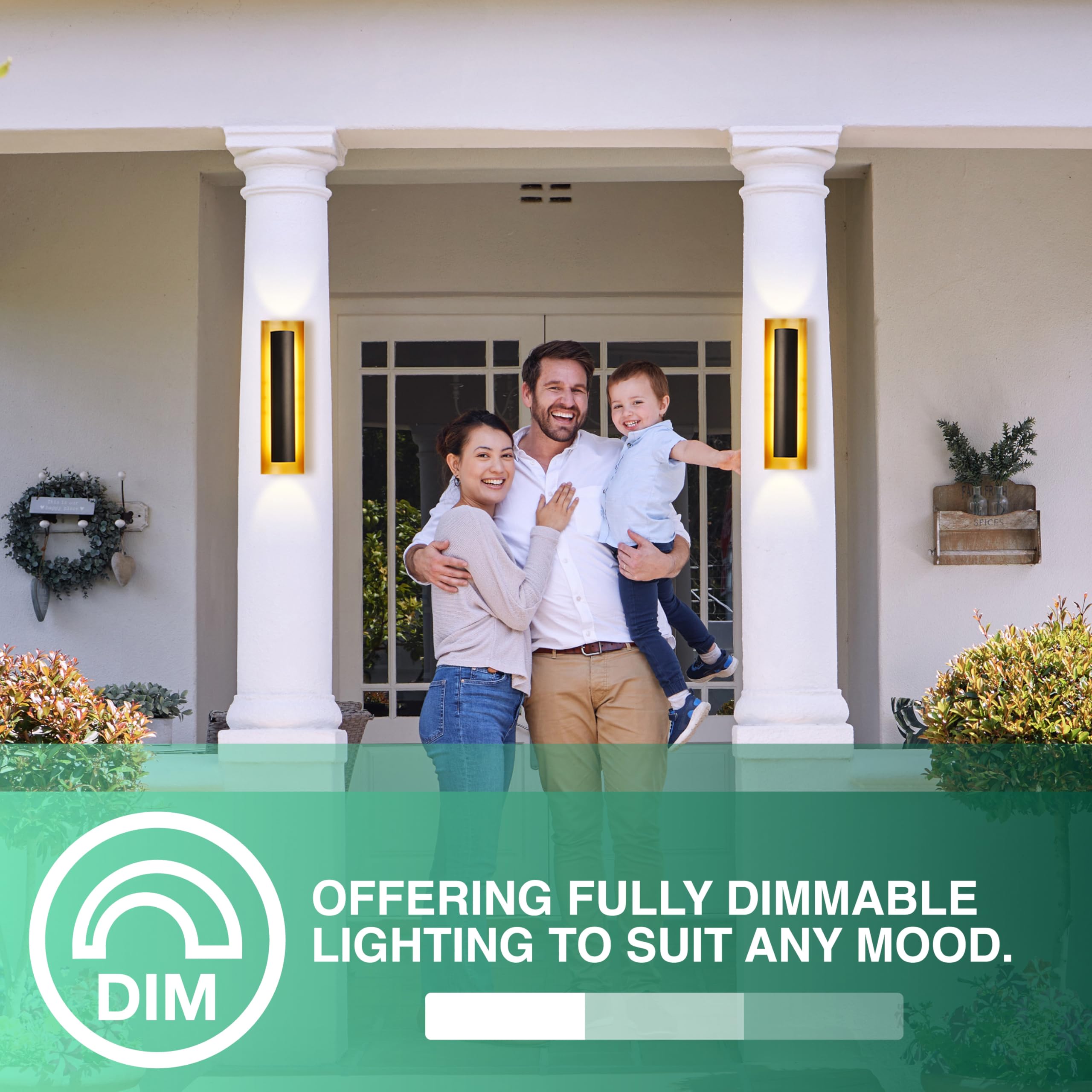 Sylvania Wall Mount Lantern LED Light Fixture, Indoor/Outdoor Use, Wet-Rated, with Integrated Dimmable LED, Black and Gold Finish, 3000K, Warm White - 1 Pack (67263) - Image 5