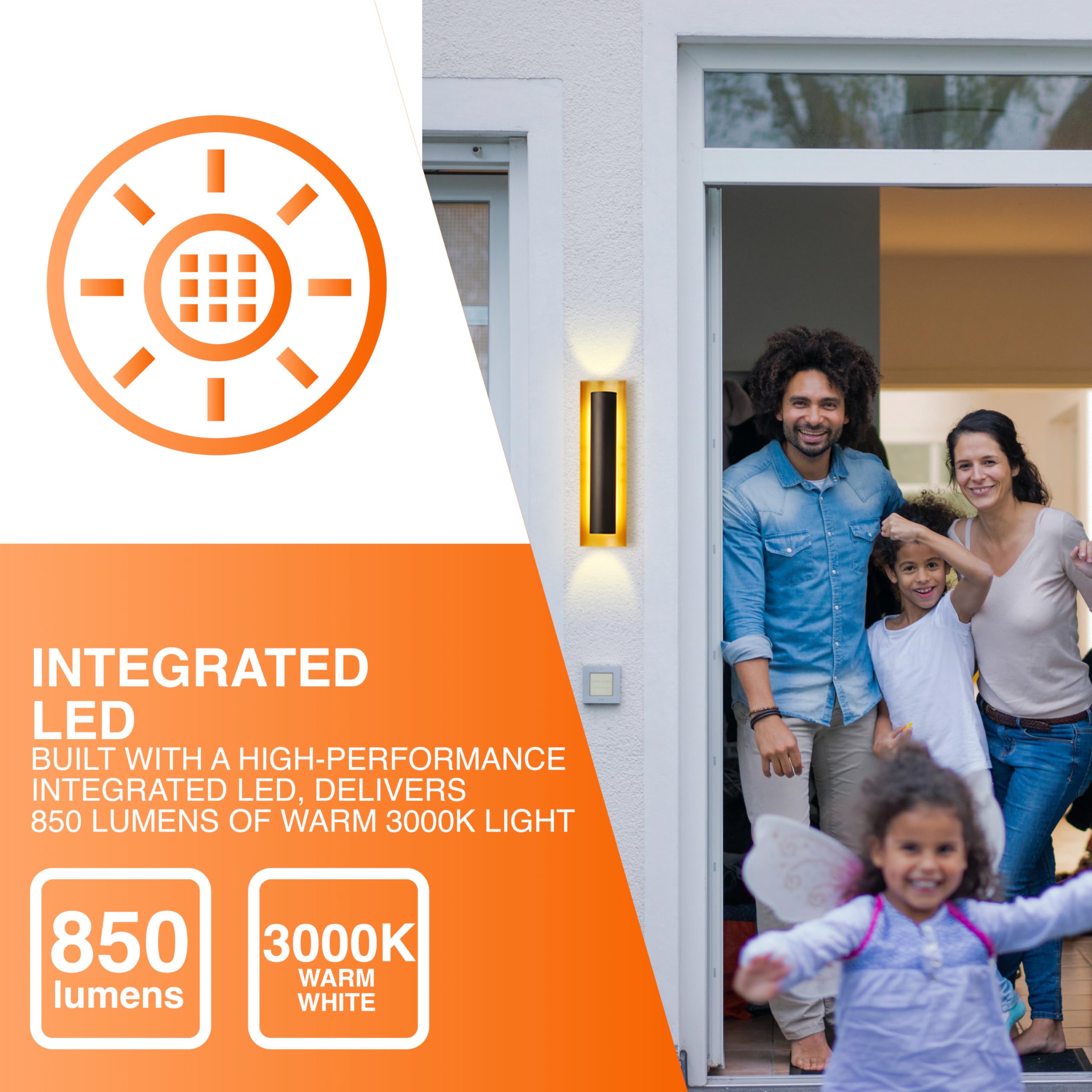 Sylvania Wall Mount Lantern LED Light Fixture, Indoor/Outdoor Use, Wet-Rated, with Integrated Dimmable LED, Black and Gold Finish, 3000K, Warm White - 1 Pack (67263) - Image 7