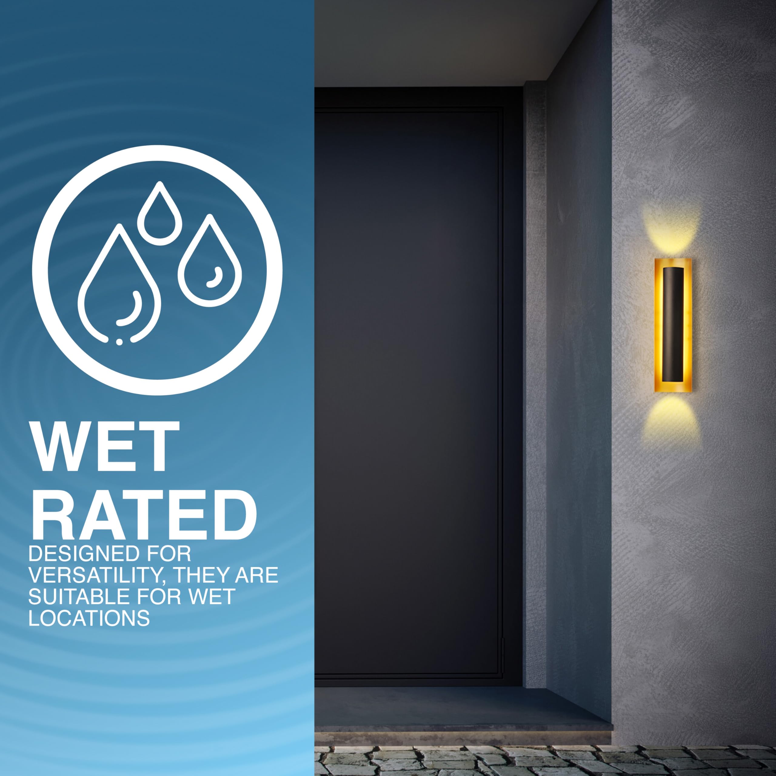 Sylvania Wall Mount Lantern LED Light Fixture, Indoor/Outdoor Use, Wet-Rated, with Integrated Dimmable LED, Black and Gold Finish, 3000K, Warm White - 1 Pack (67263) - Image 8