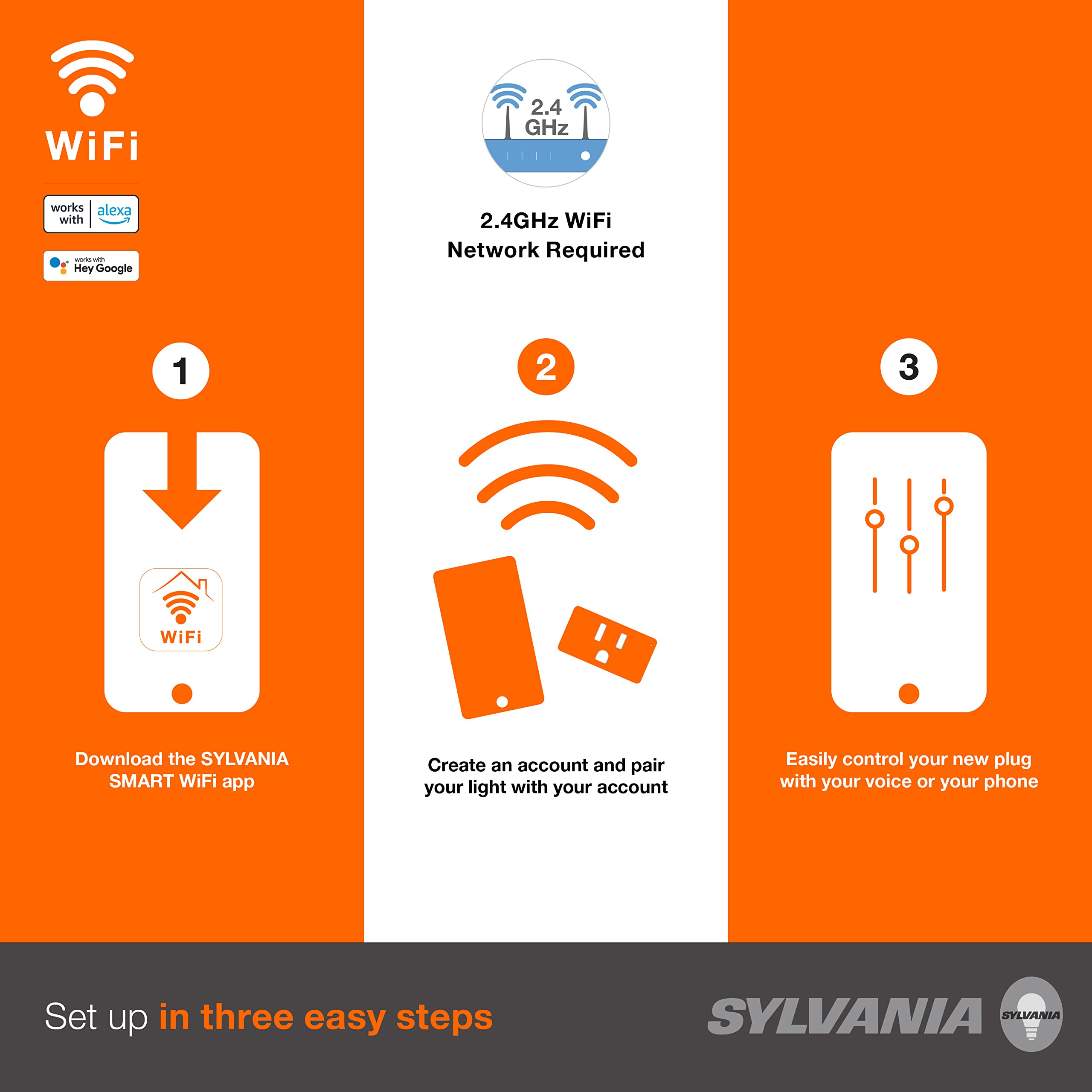 Sylvania WiFi Smart Plug, Voice Control, Compatible with Alexa and Google Home, Timer, On/Off, White - 4 Pack (75703) - Image 3